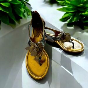 Women's Gold Flower Thong Sandals